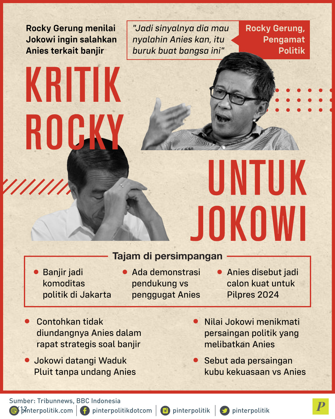 Rocky Gerung menilai Jokowi salahkan Anies terkait banjir