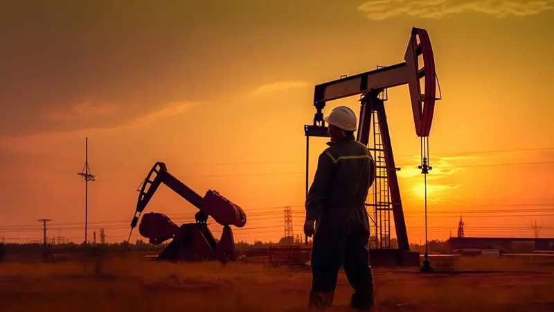 073947200 1687477196 worker oil rig sunset created with generative ai technology