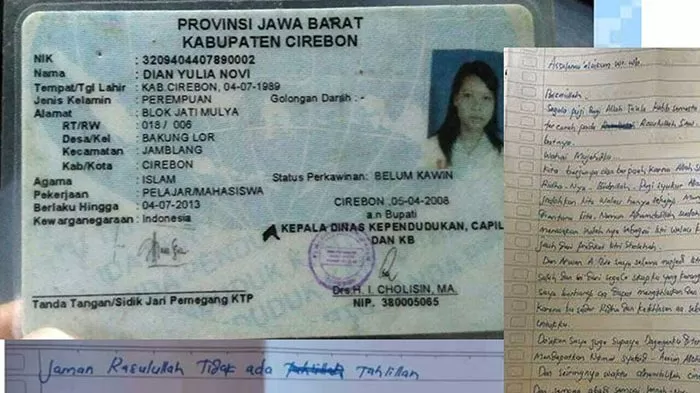 Bukti identitas KTP tersangka DYN beserta surat wasiat.