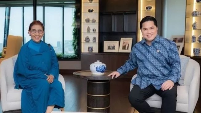 Susi Pudjiastuti datangi Erick Thohir di Kantor Kemen BUMN