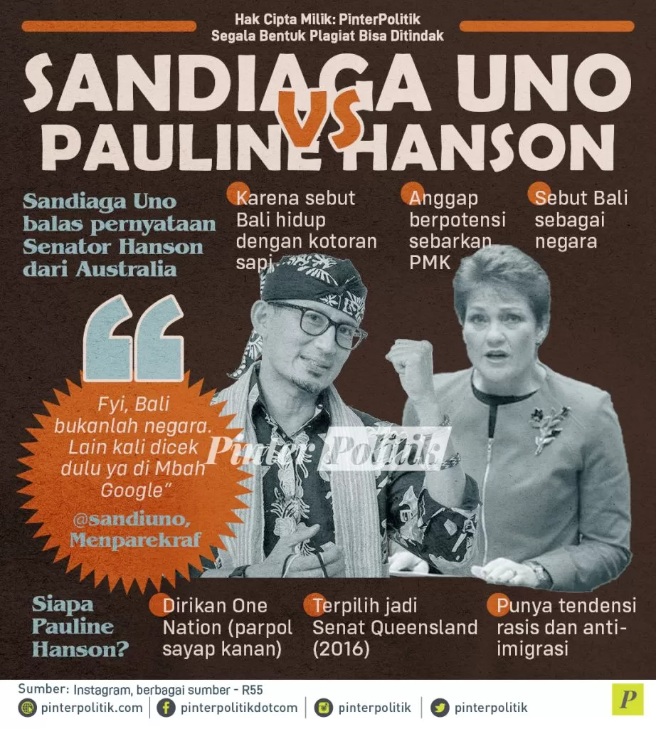 infografis sandiaga uno vs pauline hanson