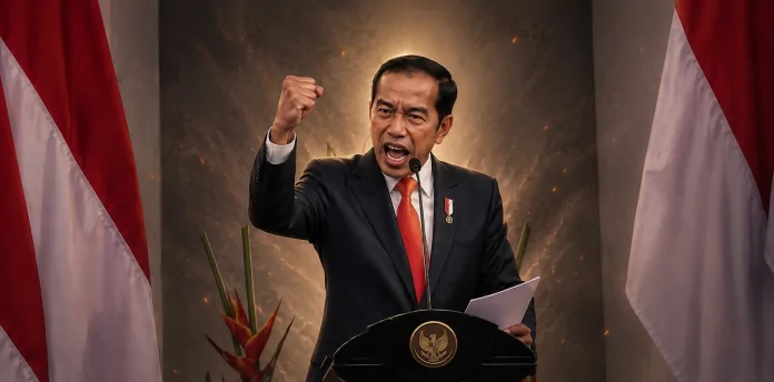 Jokowi berorasi dengan lantang saya akan lawan! (Foto:ChatGPT)