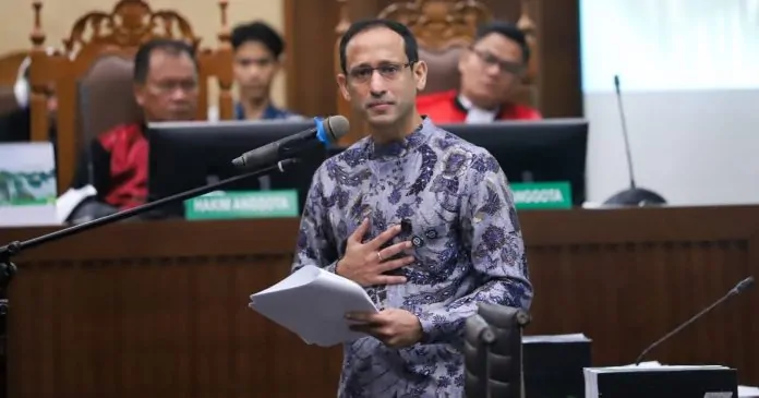 Nadiem Makarim di persidangan (Sumber: Suara.com)